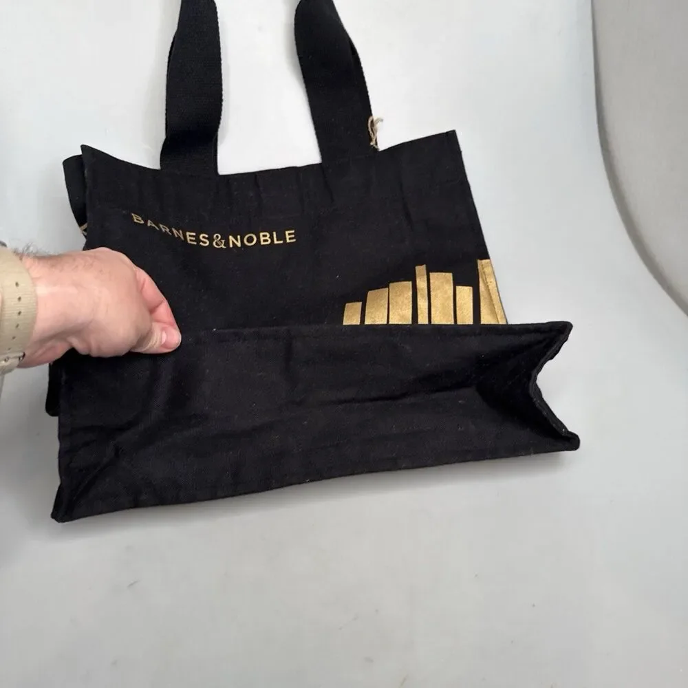 Barnes & Noble Black & Gold Tote Bag Organic Cotton Reusable NEW 15